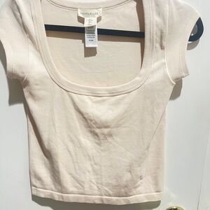 Tan Cap Sleeve Fitted Crop Top